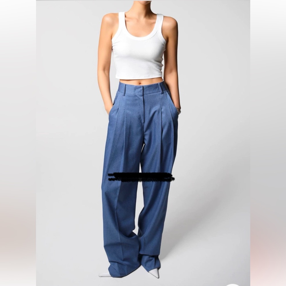 Korea Papermoon Blue Denim Pleated Pants Trousers
